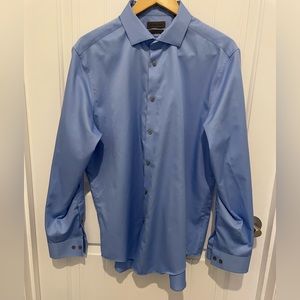 Calvin Klein Mens Slim Fit Non Iron Dress Shirt Size 17 Blue 100% Cotton